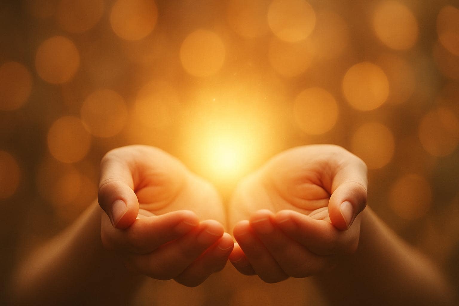 Hands cupped around a soft glowing light symbolizing growth and abundance