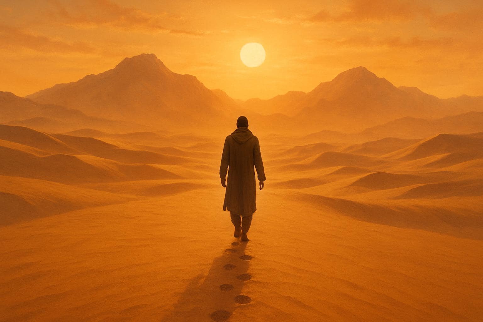 Figure walking through a golden desert symbolizing a season of spiritual waiting