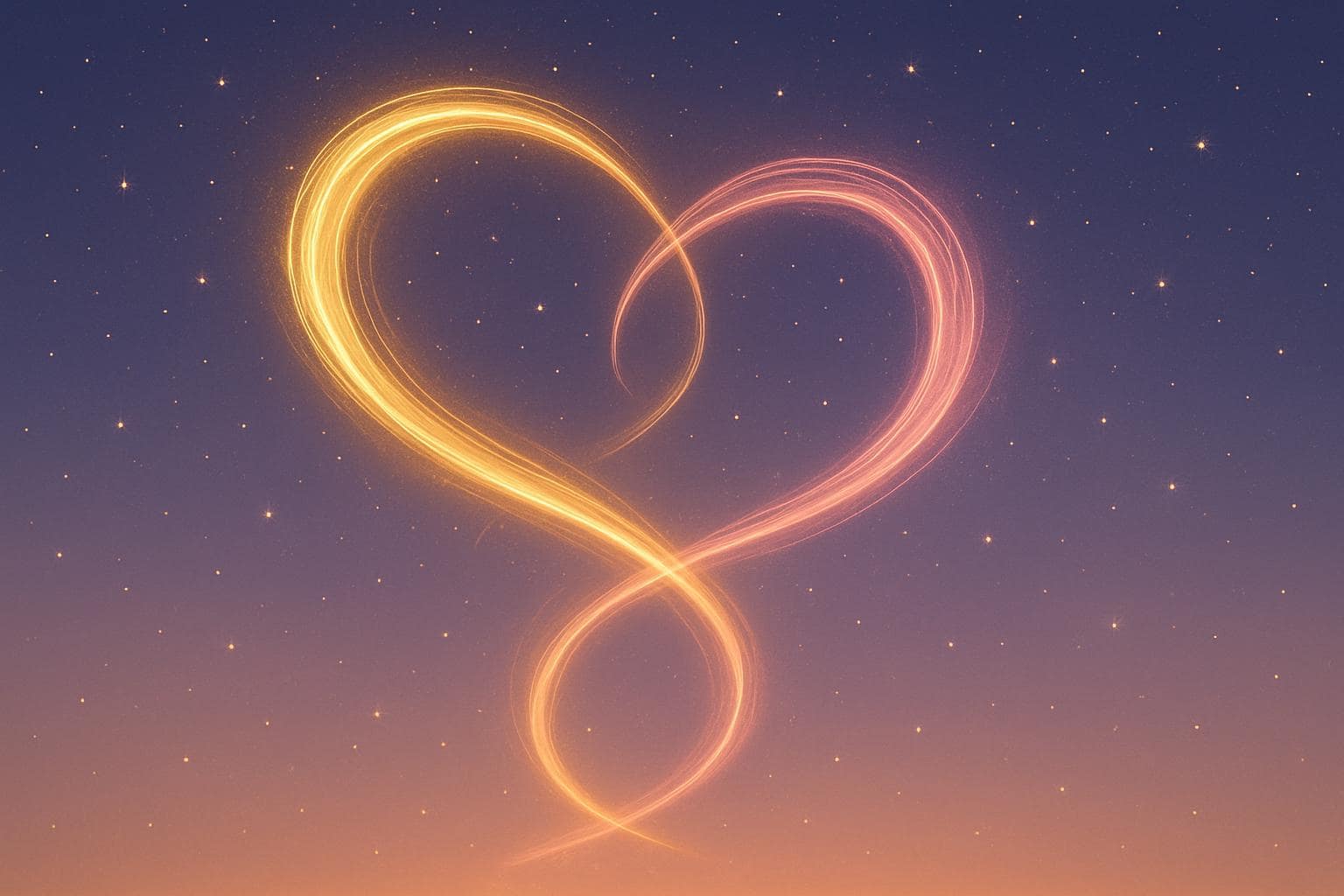 Two glowing light trails swirling together symbolizing balance and connection