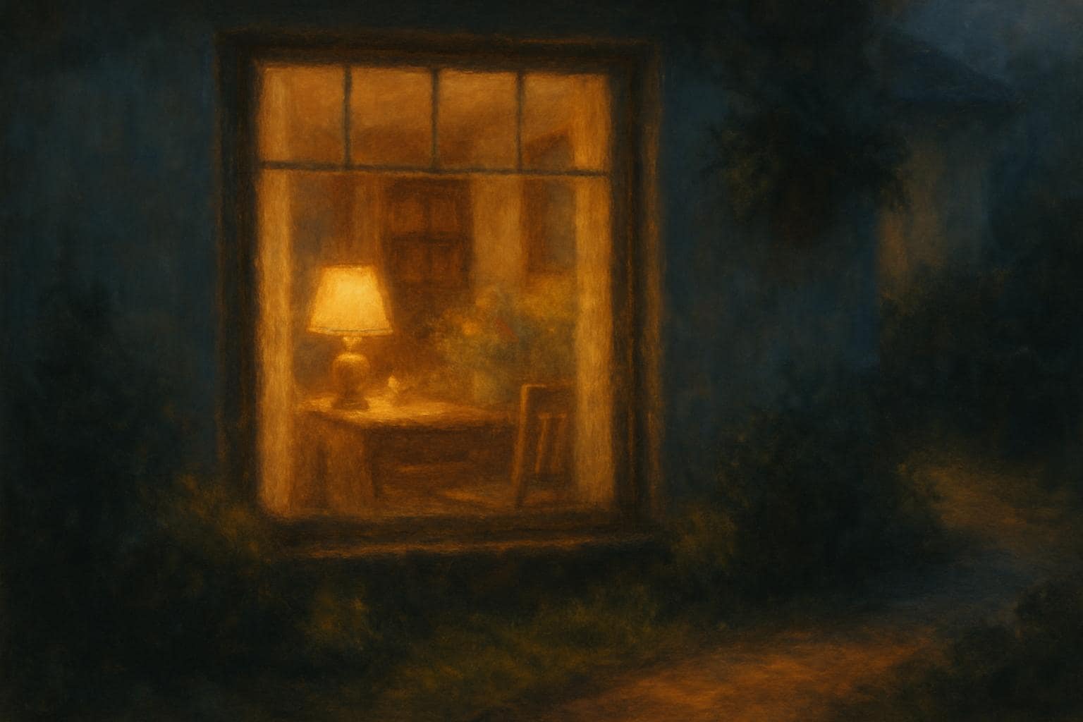 Warmly lit home glowing at twilight symbolizing balance and nurturing energy