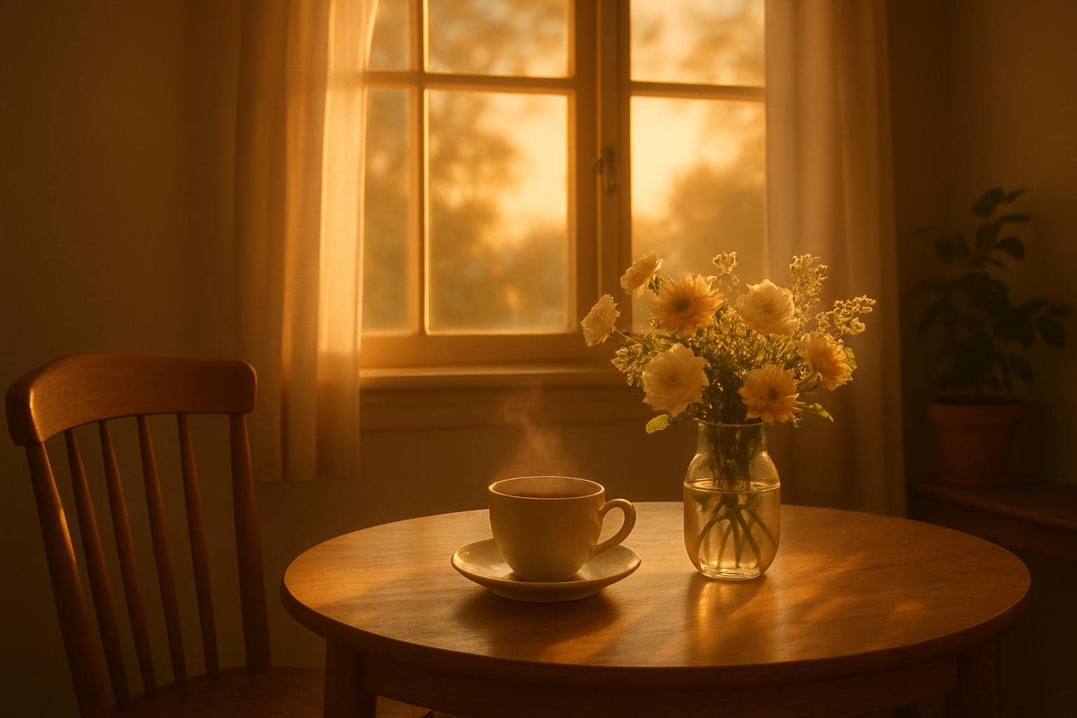 Warm sunlit home scene representing balance and nurturing energy of angel number 6666