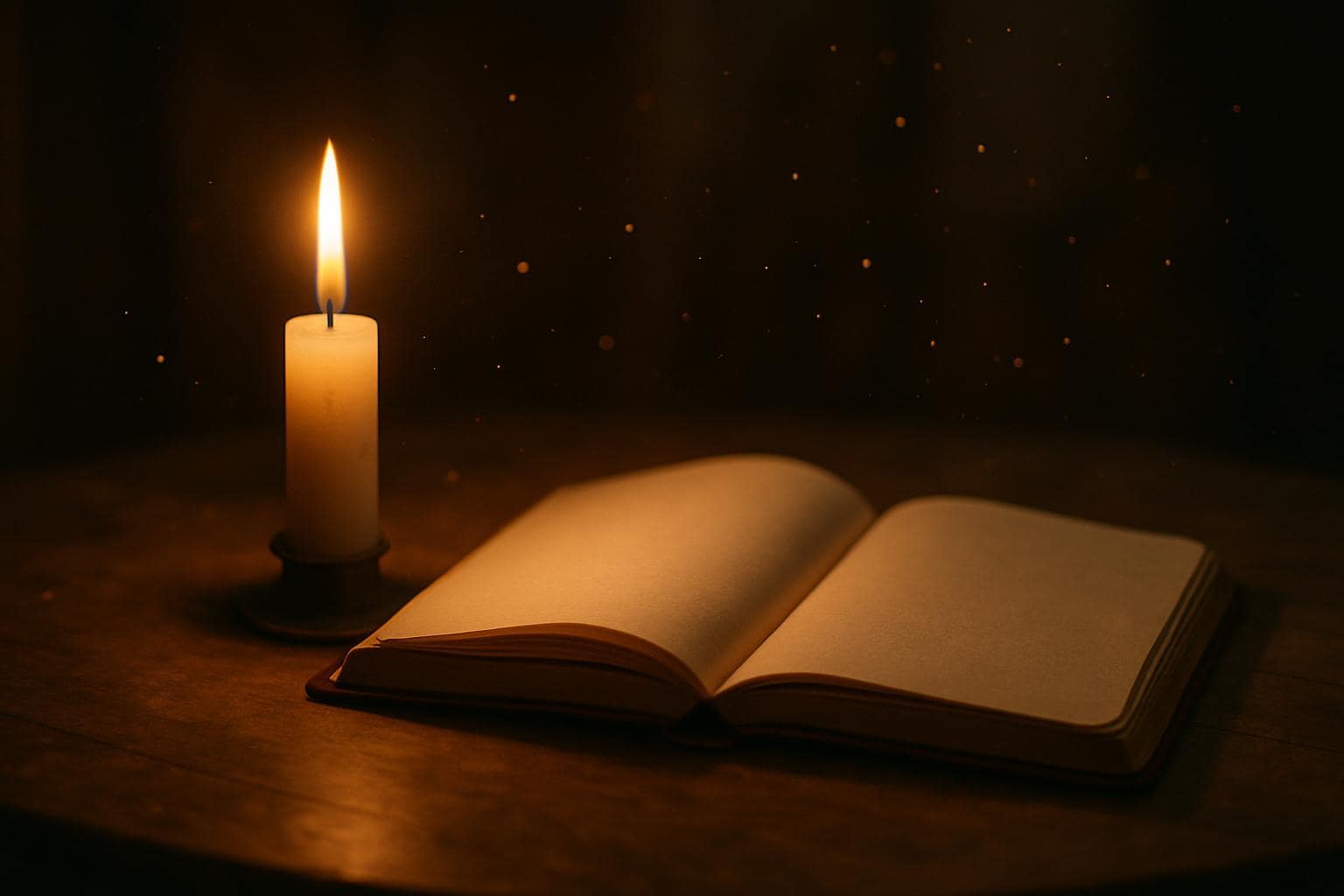 A glowing candle beside an open journal representing quiet reflection and inner wisdom