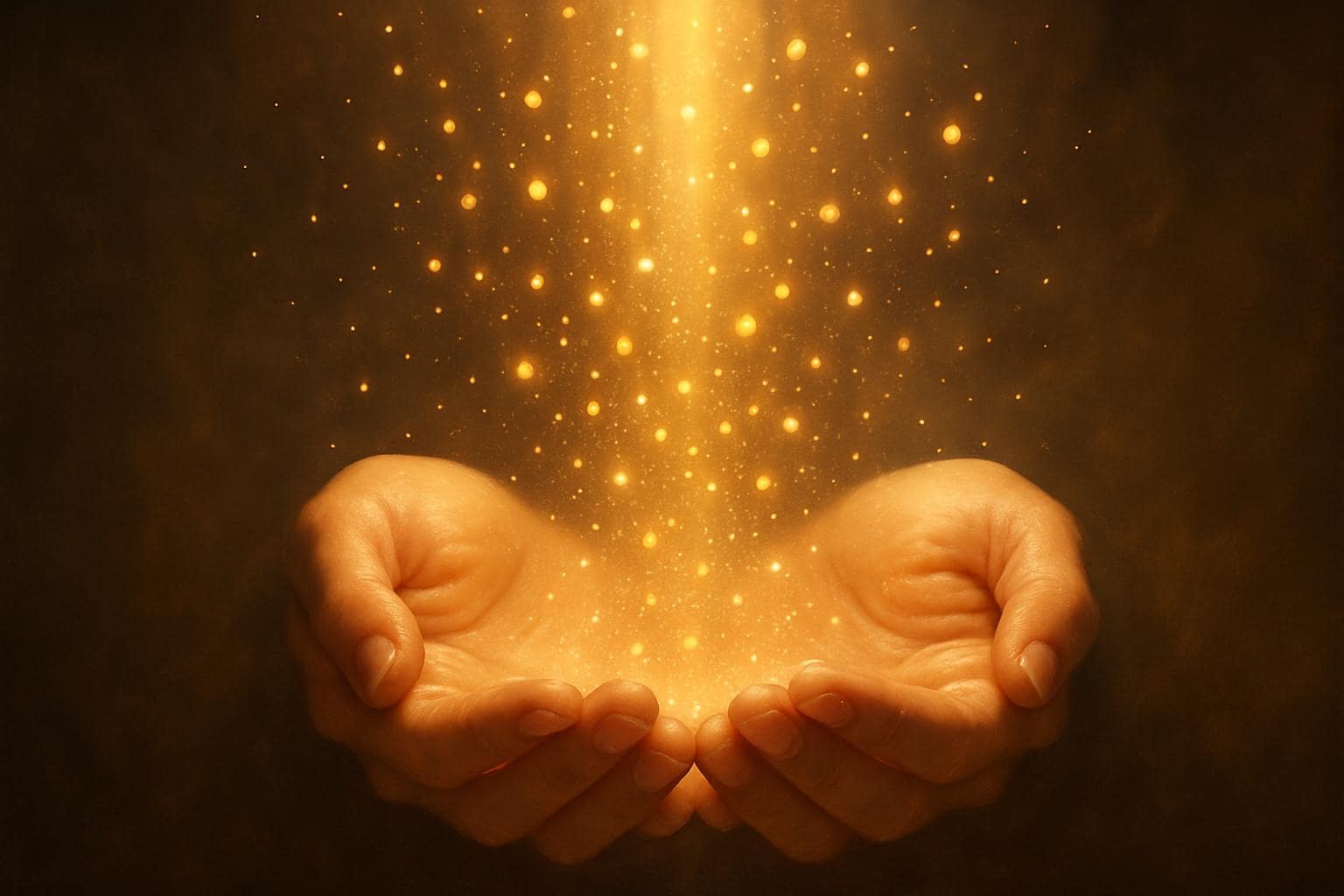 Open hands receiving glowing light symbolizing abundance and spiritual support