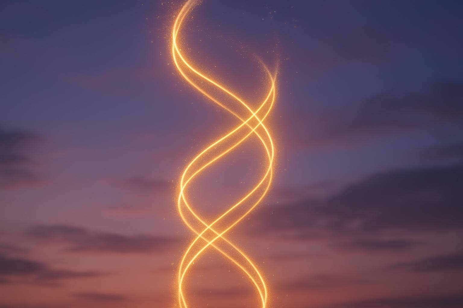 Two glowing light trails spiraling toward each other symbolizing balance and connection