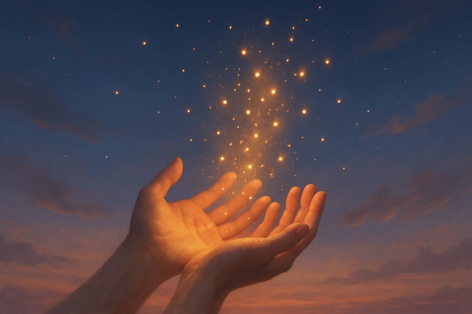 Hands releasing glowing light representing release and new beginnings in angel number 89