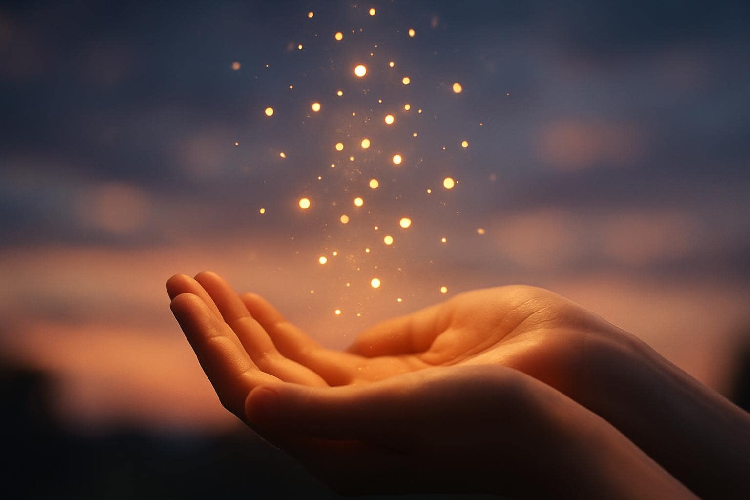 Hands open to the light symbolizing release and new creative beginnings