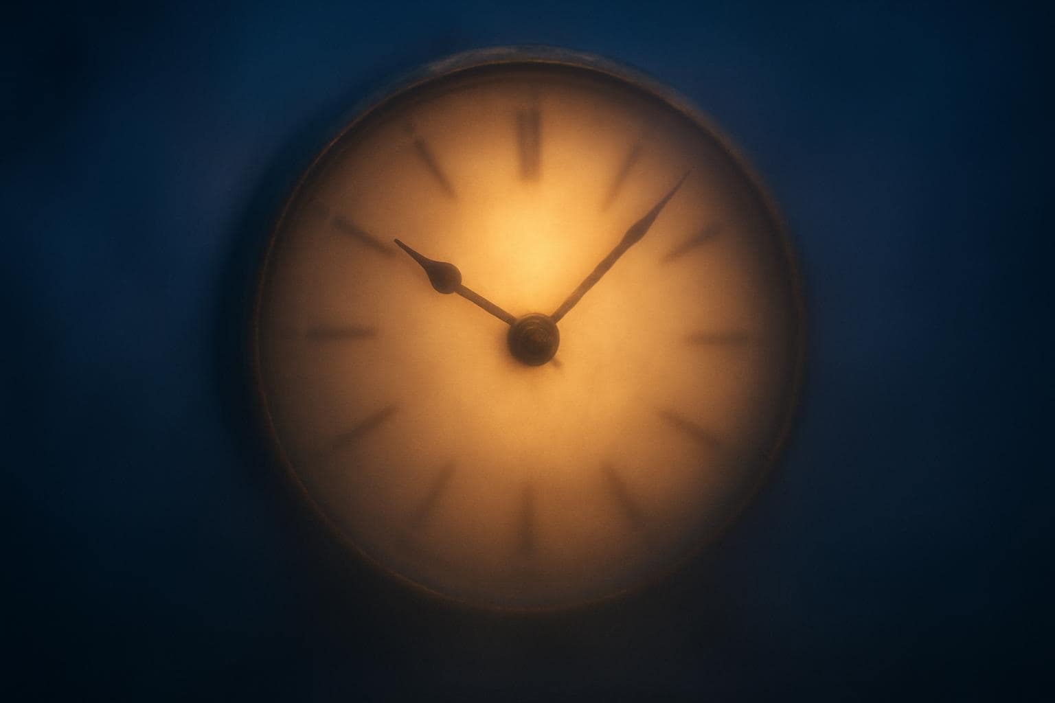 A glowing clock at twilight symbolizing a moment of noticing a repeating pattern