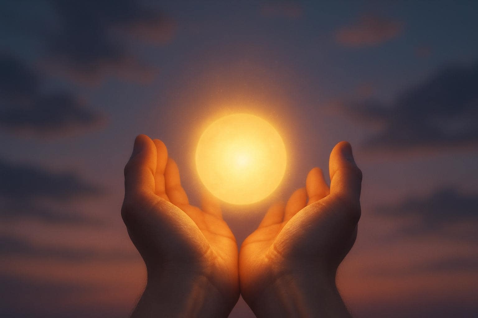 Hands cupping a soft glowing light symbolizing partnership and balance for Life Path Number 2