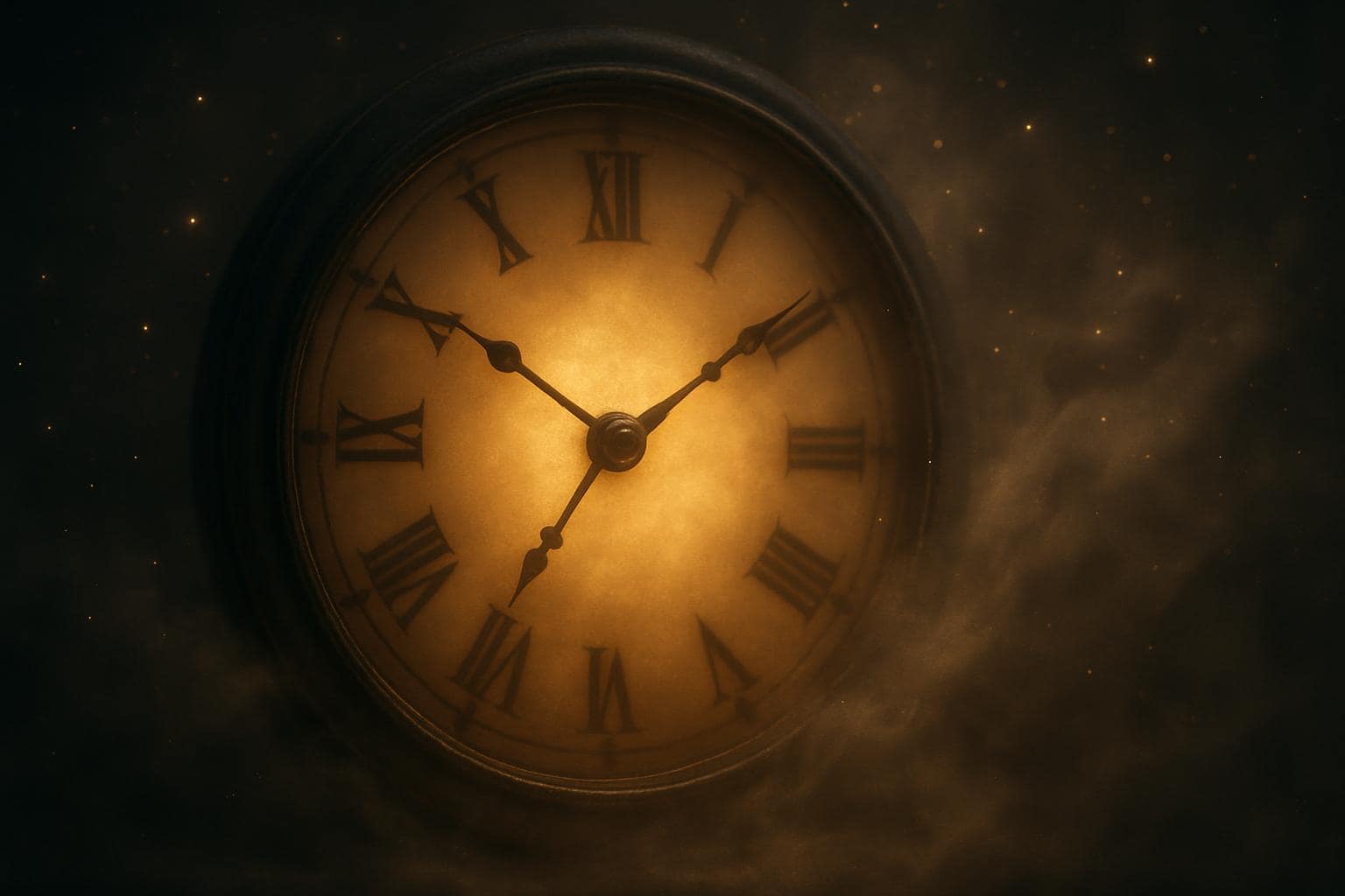Glowing clock face symbolizing the mirror hour moment