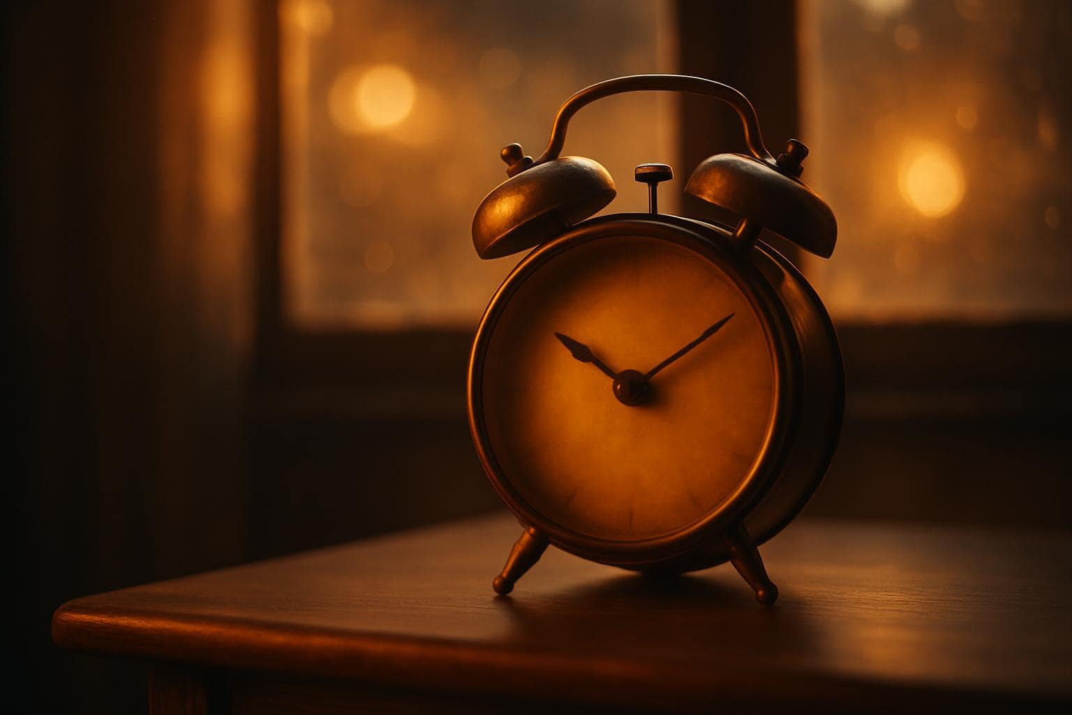 A softly lit clock at dusk symbolizing the mirror hour moment