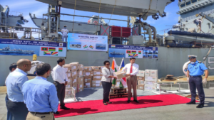 INS Kesari delivers medicine supplies to seychelles under Mission Sagar