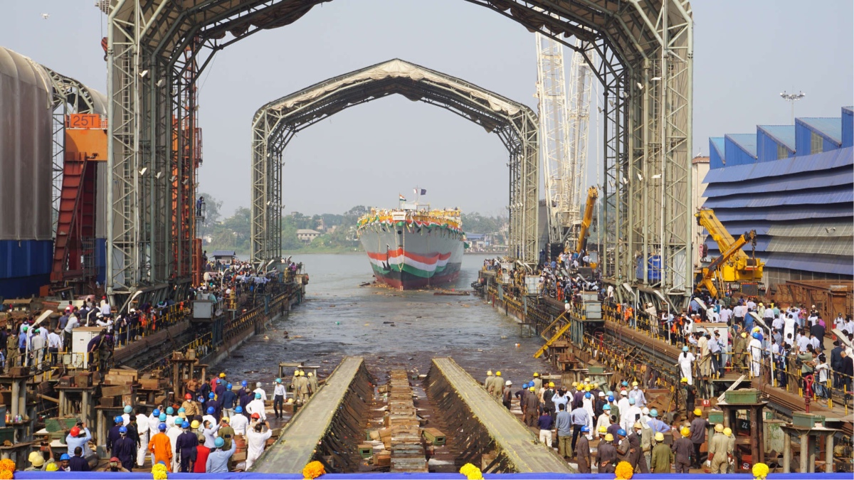 GRSE-BUILT STEALTH FRIGATE LAUNCHED, GEN RAWAT CALLS IT A ‘HISTORIC’ MOMENT