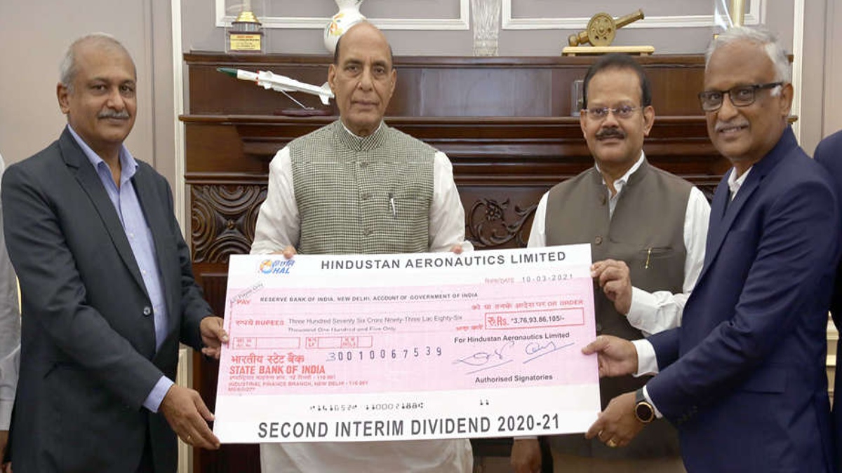 HAL PAYS SECOND INTERIM DIVIDEND OF RS 376.93 CRORE TO GOVT