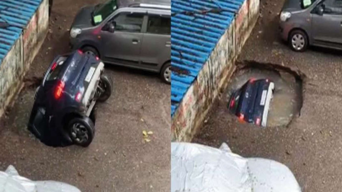 IN A VIRAL VIDEO, CAR VANISHES AS LAND CAVES IN MUMBAI