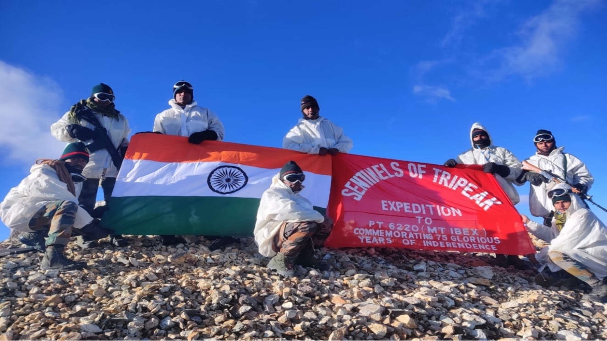 Soldiers of Dogra Scout hoist the Tricolour on three major mountain peaks