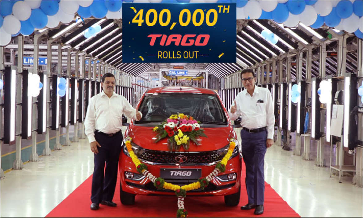 TATA MOTORS ROLLS OUT 400,000TH TIAGO FROM ITS SANAND PLANT