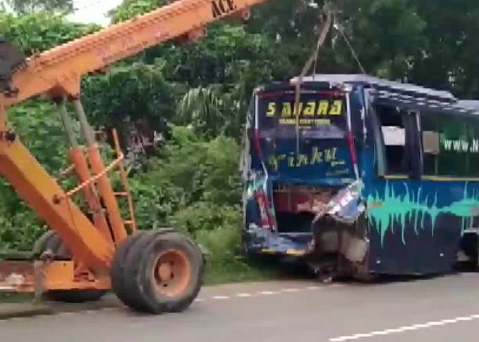 Several injured after bus overturns in Dakhena village, Uttar Pradesh