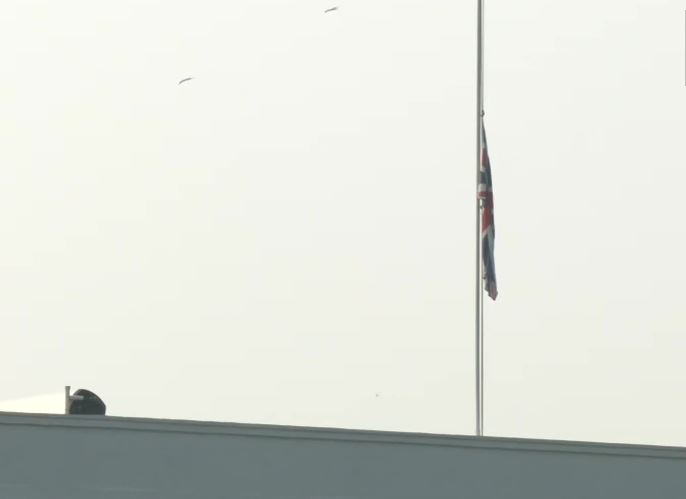 Union Jack flag half-mast at British High Commission, following the demise of UK Queen