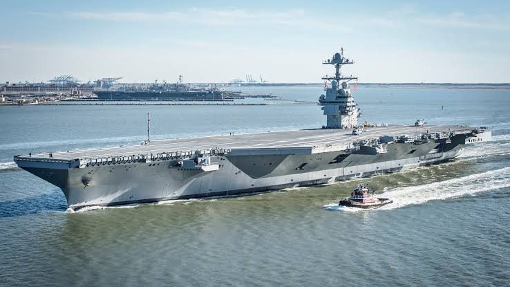 American aircraft carrier, USS Gerald R Ford, deployed in Atlantic