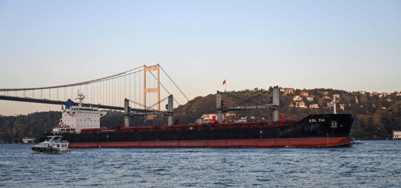 A grain ship leaves from the black sea port