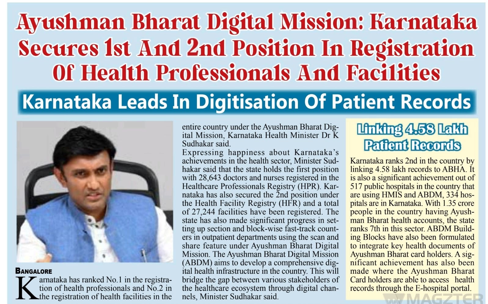 Karnataka tops under Ayushman Bharat Digital Mission