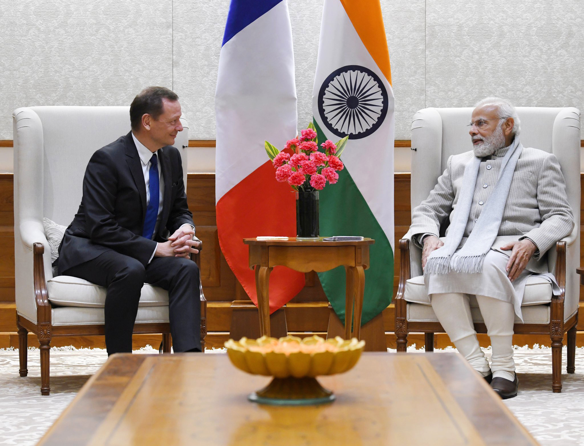 Narendra Modi meets Emmanuel Bonne