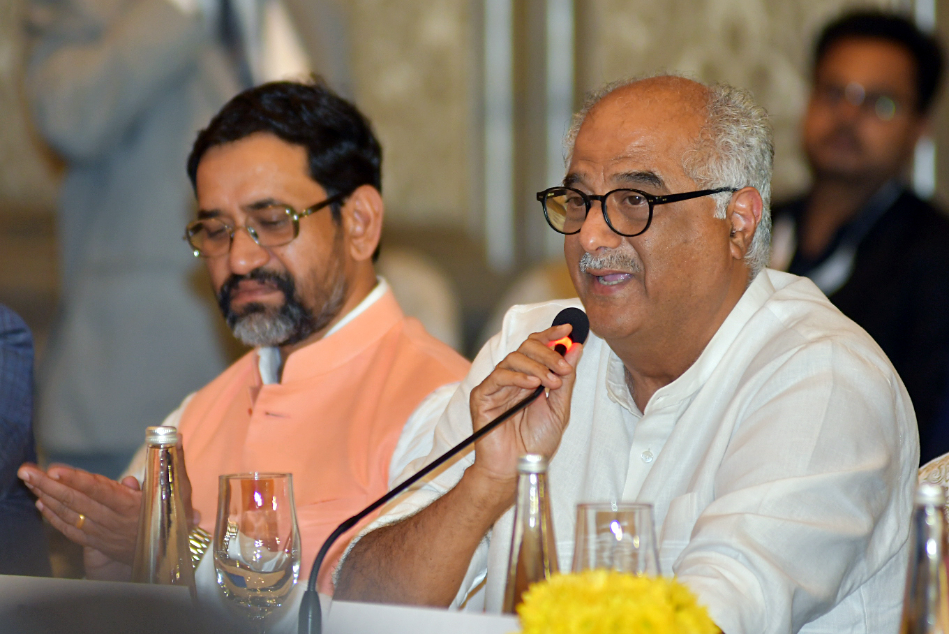 Boney Kapoor speaks at the meeting with UP CM Yogi Adityanath