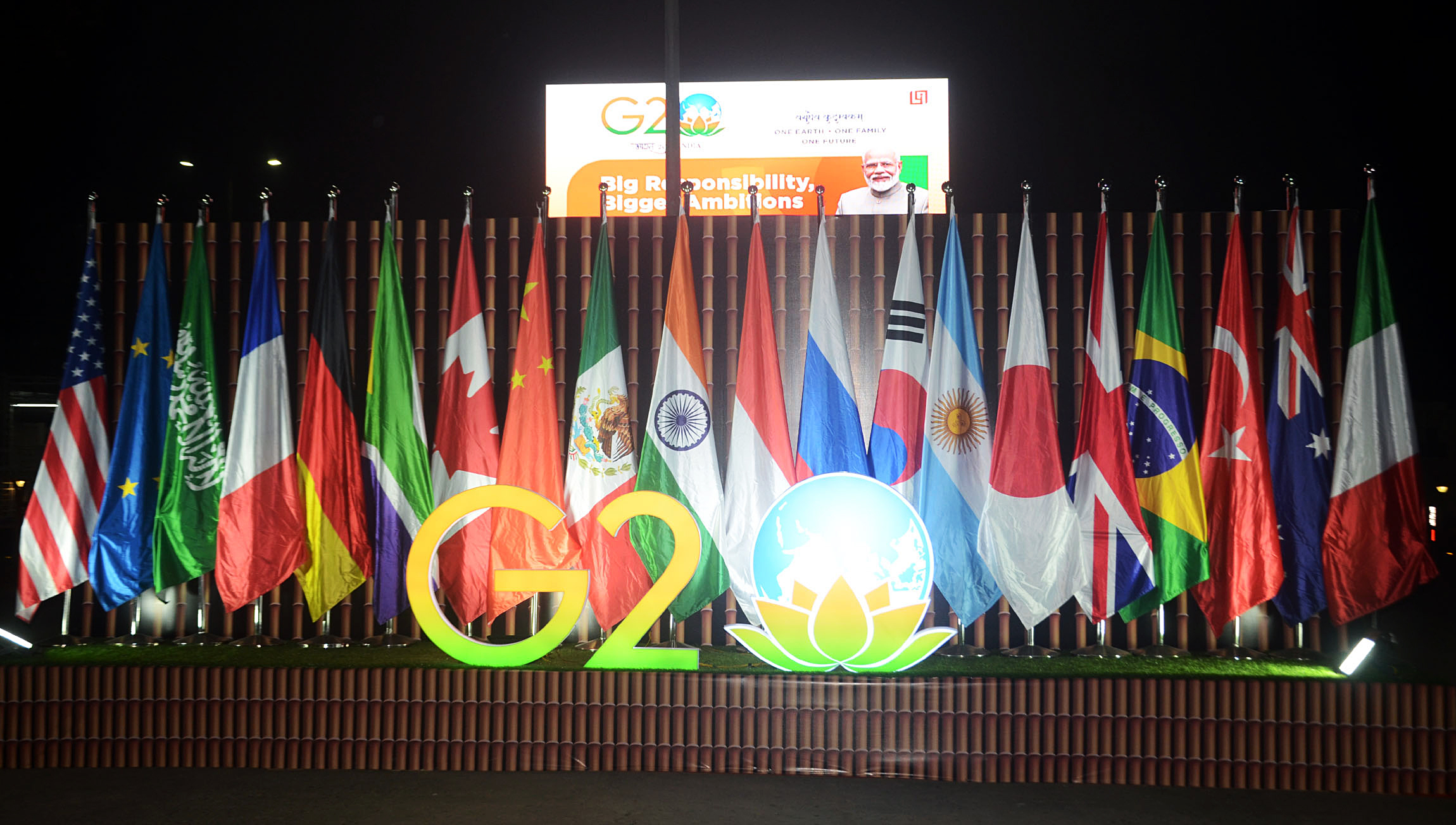   G-20: Flags of countries are on display