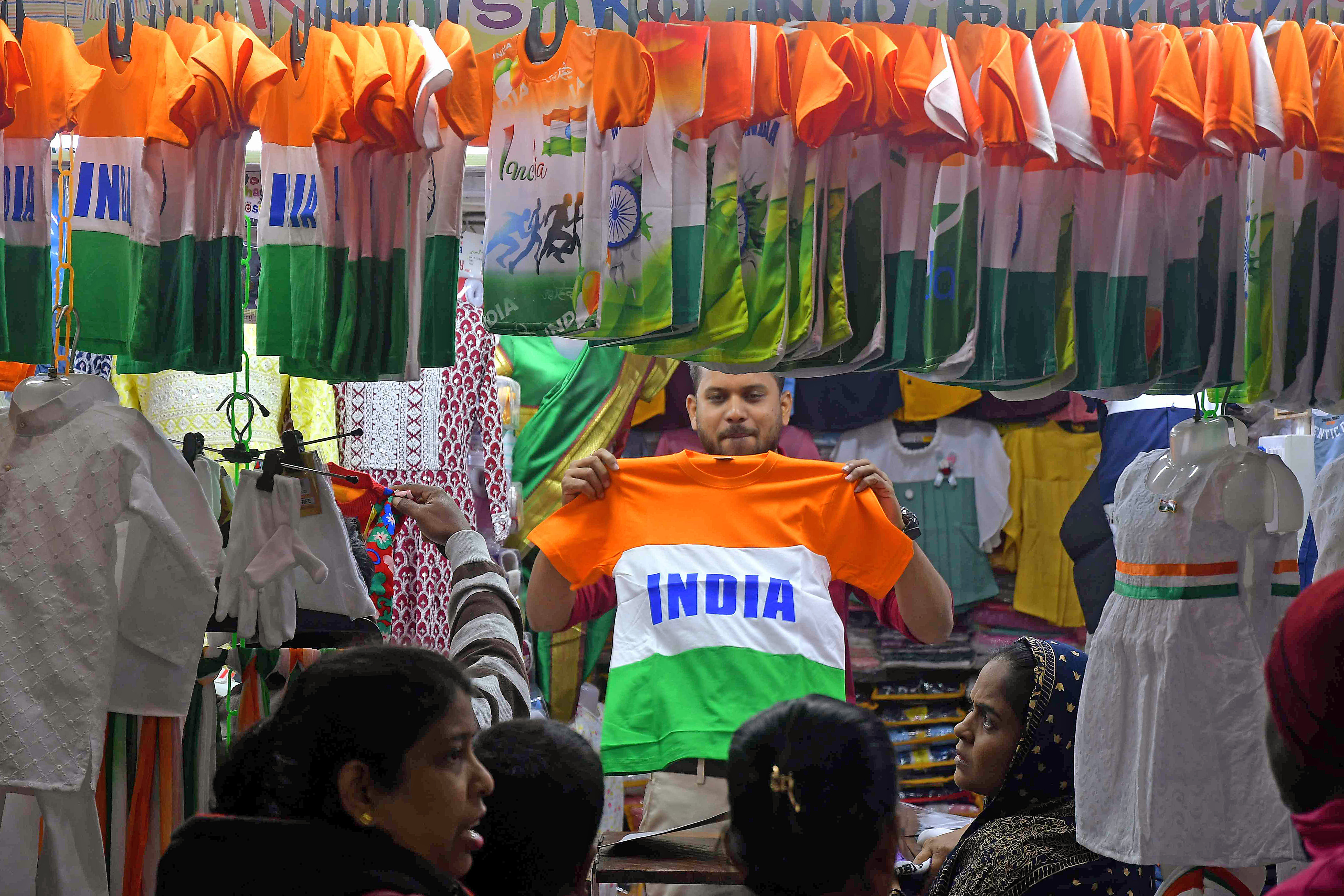 Republic Day celebrations: A vendor sells tricolour clothes