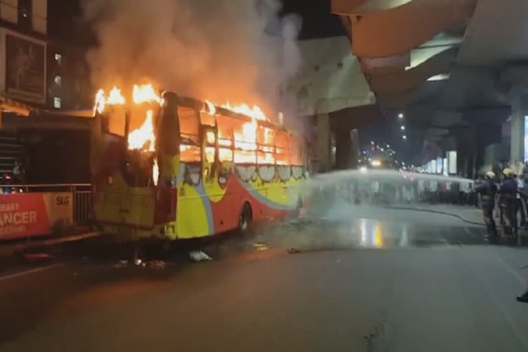 Wheels of Jaipur AC Double Decker Express coach catches fire