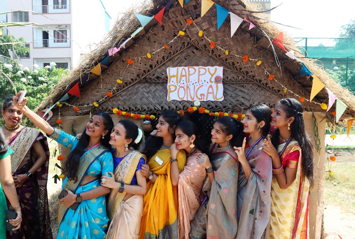 Celebrations: Students dressed in traditional attire  ahead  of Pongal