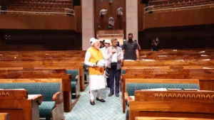 PM Narendra Modi makes a surprise visit to the new Parliament building