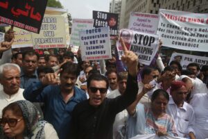 Members of Pakistan’s Hindu community protest against forced conversions