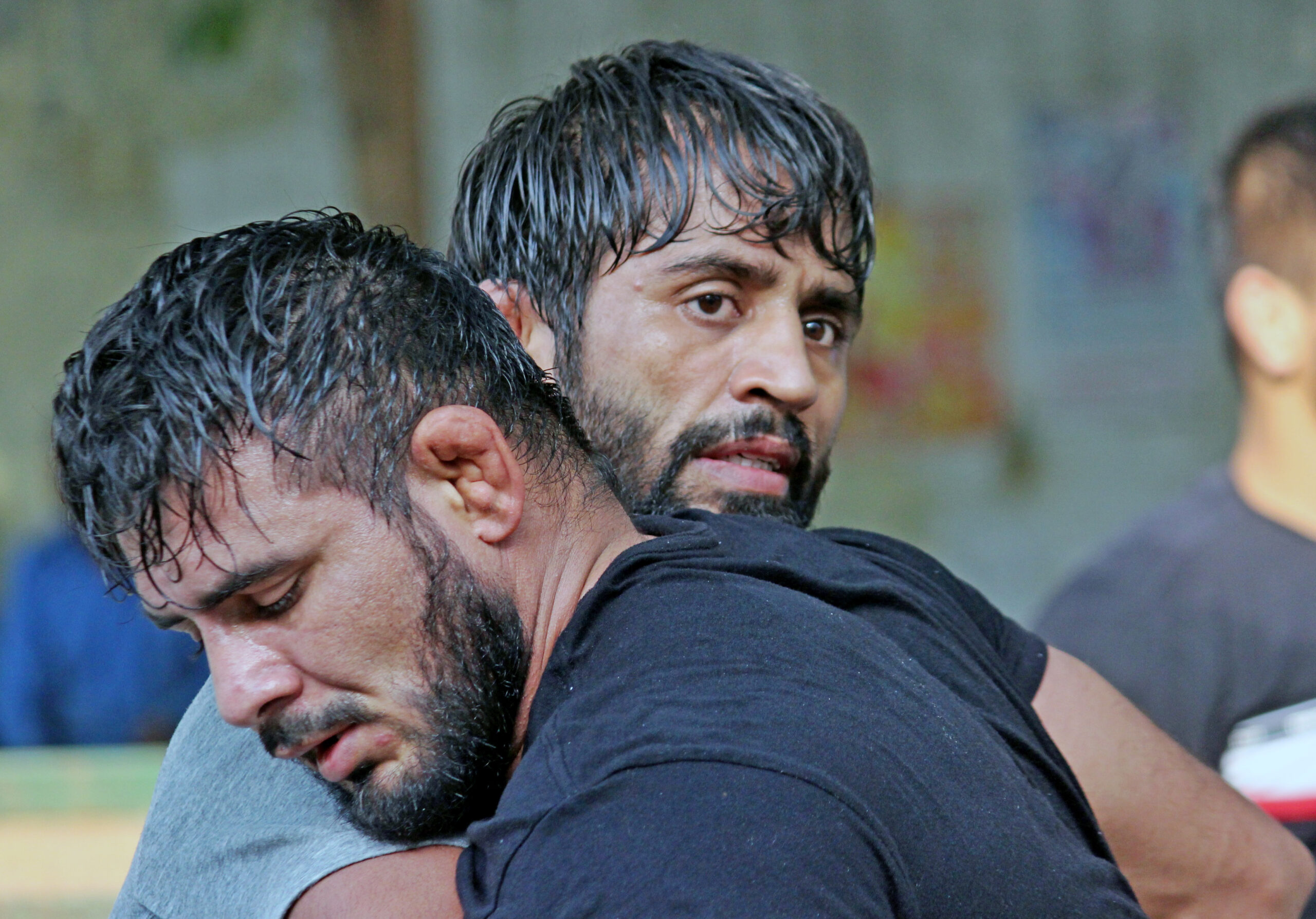 Indian wrestler Bajrang Punia during an exercise