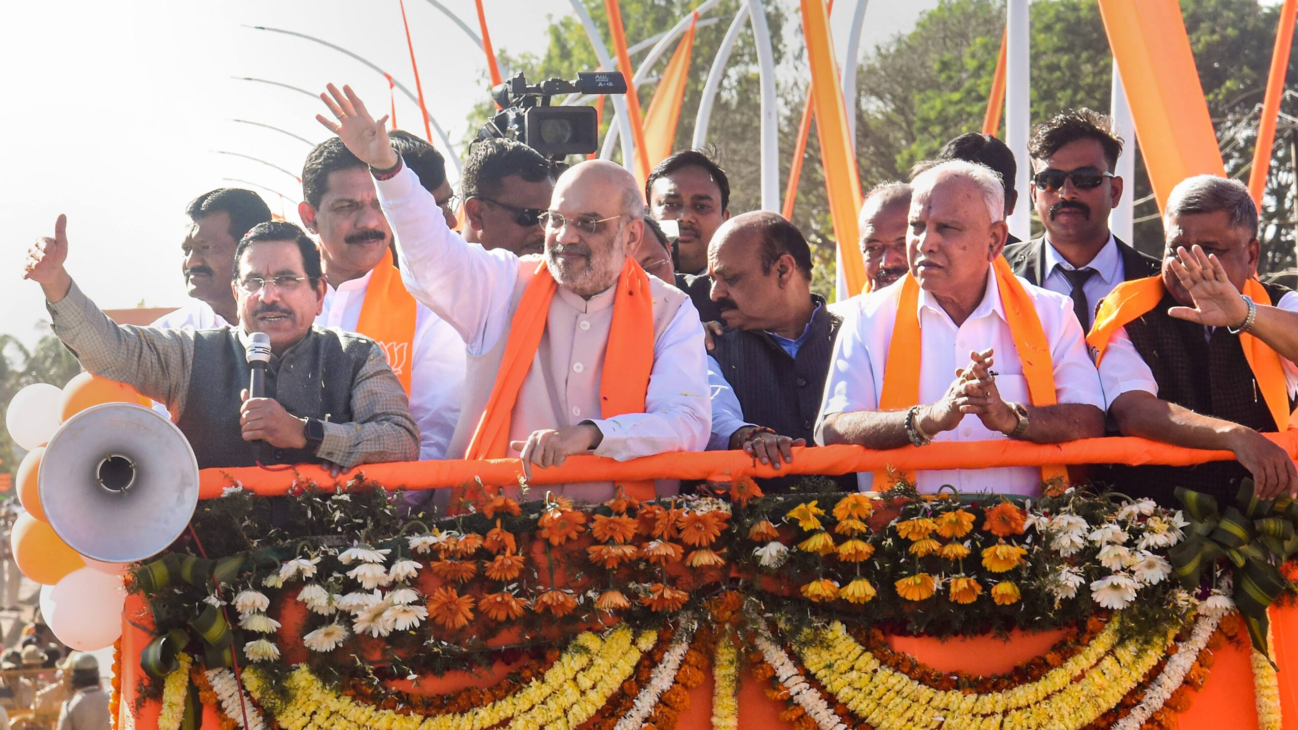 Amit Shah holds roadshow in Gundlupete, Karnataka