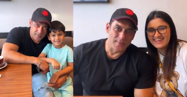 Salman Khan is all smiles as he poses with Sania Mirza’s son and sister