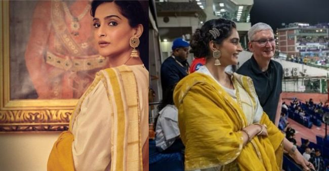 Sonam Kapoor decks up in sari to watch IPL match with Apple CEO Tim Cook