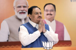 Delhi : JP Nadda hoists the party flag at the BJP headquarters on the 44th anniversary of the party’s founding