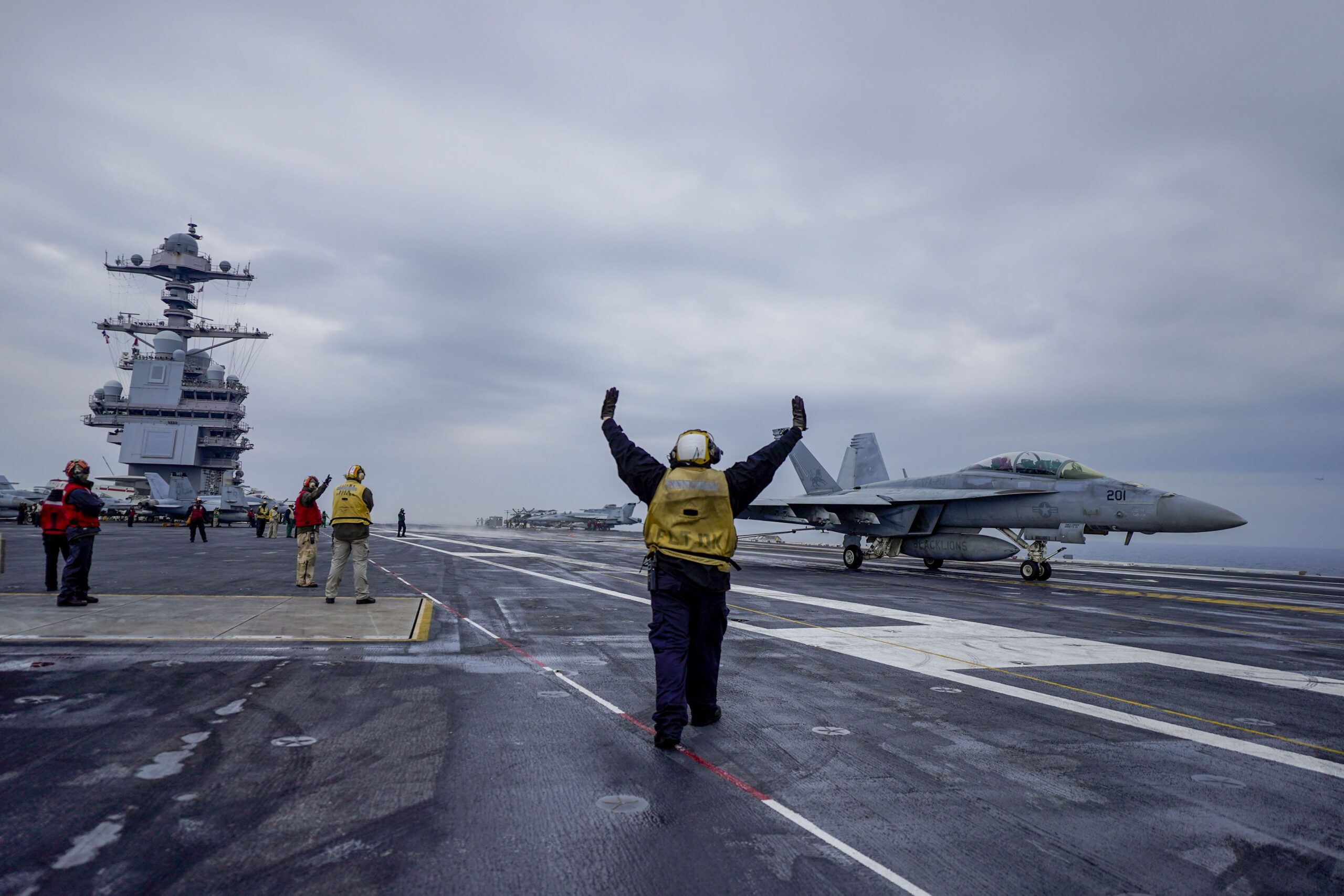 The world’s largest warship, the American aircraft carrier USS Gerald R. Ford, in the North Sea off  Denmark on Monday.