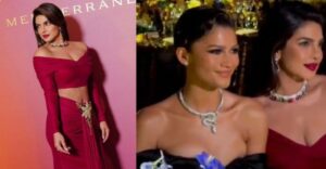 Priyanka Chopra stuns in a red cut-out dress; Actress poses with Zendaya