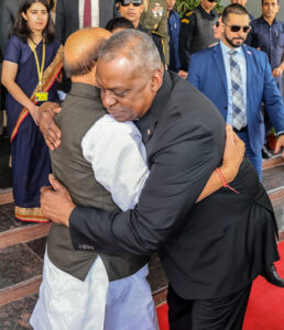 Defence Minister Rajnath Singh meets United States Secretary of Defence Lloyd J Austin III, at Manekshaw Centre, in New Delhi on Monday