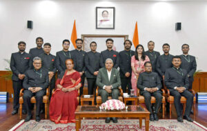 Vice President, Jagdeep Dhankhar in group picture with Officer Trainees of Indian Defence Estates Service at Upa-Rashtrapati Nivas, in New Delhi