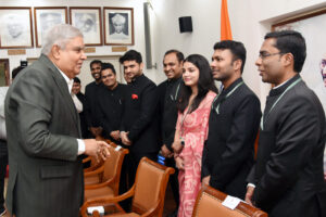 Vice President, Jagdeep Dhankhar interacts with Officer Trainees of Indian Defence Estates Service at Upa-Rashtrapati Nivas, in New Delhi