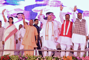 Amit Shah with Yogi Adityanath during the ‘Jan-Swabhiman Divas’ program