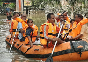 NDRF carries out relentless flood relief operations to evacuate stranded people to safer places