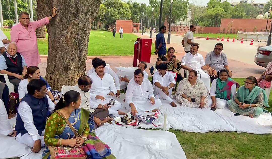 Opposition MPs continue their sit-in protest at the Parliament premises