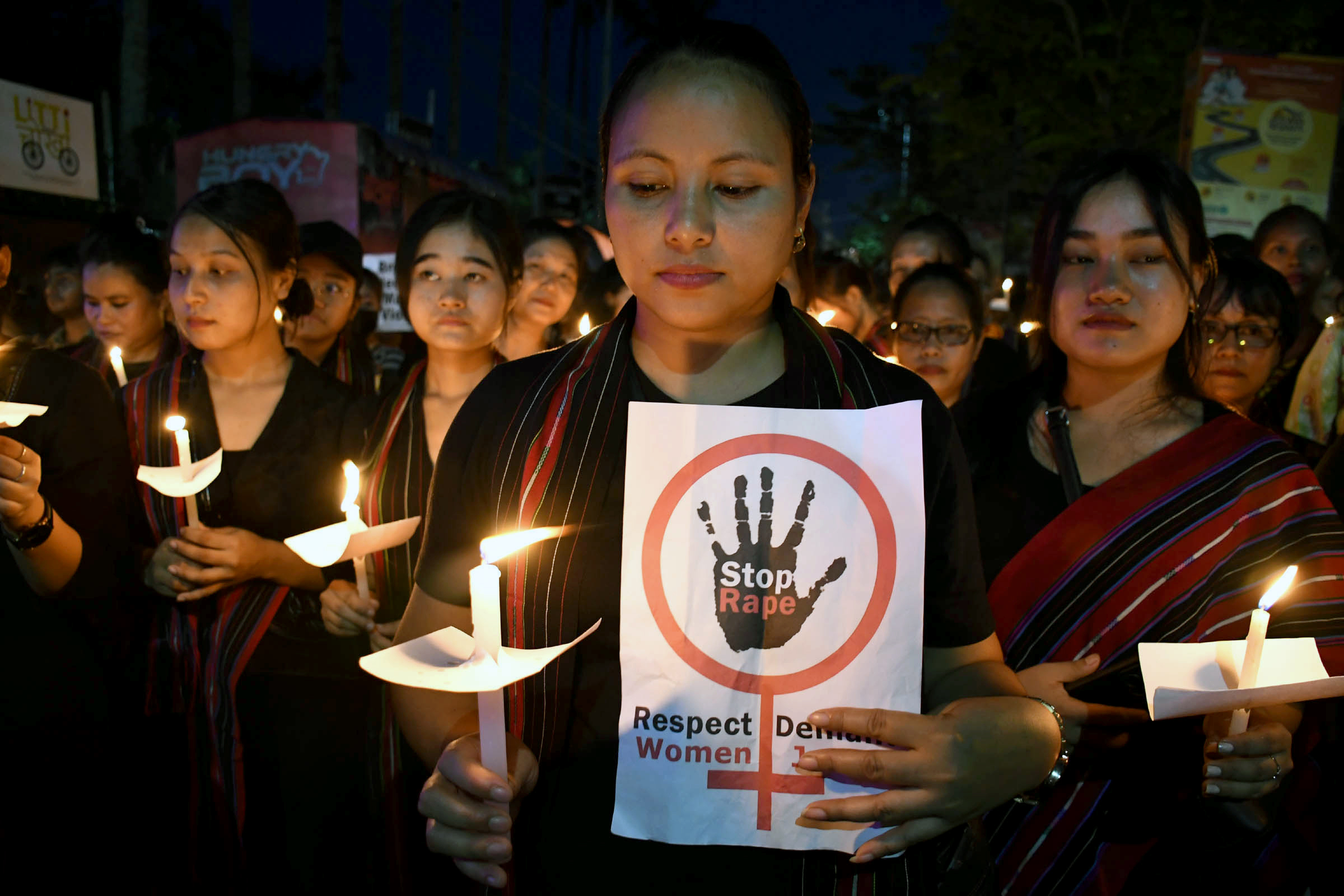 Members of the Alliance of Feminist Collectives stage a protest against the ongoing Manipur ethnic violence