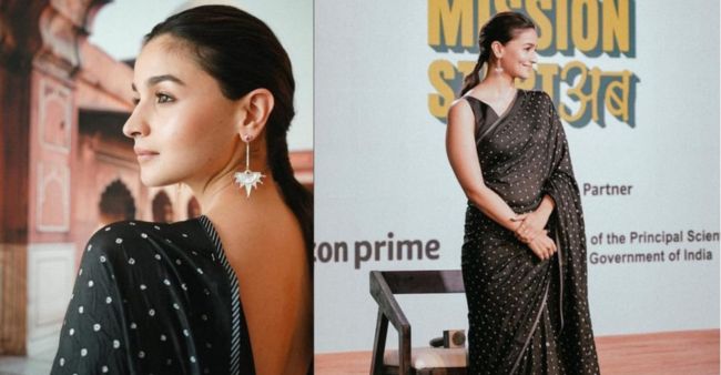 Alia Bhatt Drapes A Black Dotted Saree- Viral Pics