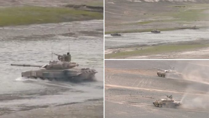 Indian Army’s tanks, combat vehicles carry out drills to cross Indus river and attack enemy positions in Eastern Ladakh