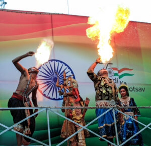 Artists performing during a carnival at Rangers Ground